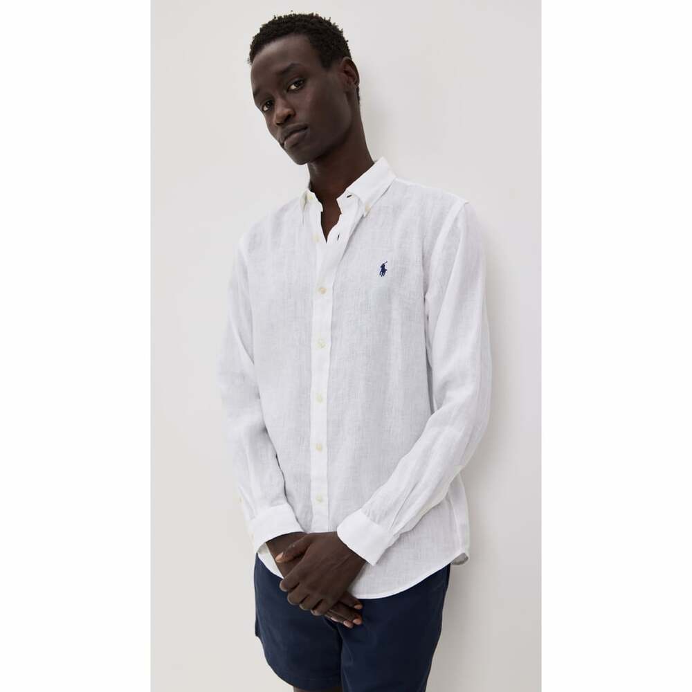 Polo Ralph Lauren Men's Classic Fit White Linen Long Sleeve Shirt